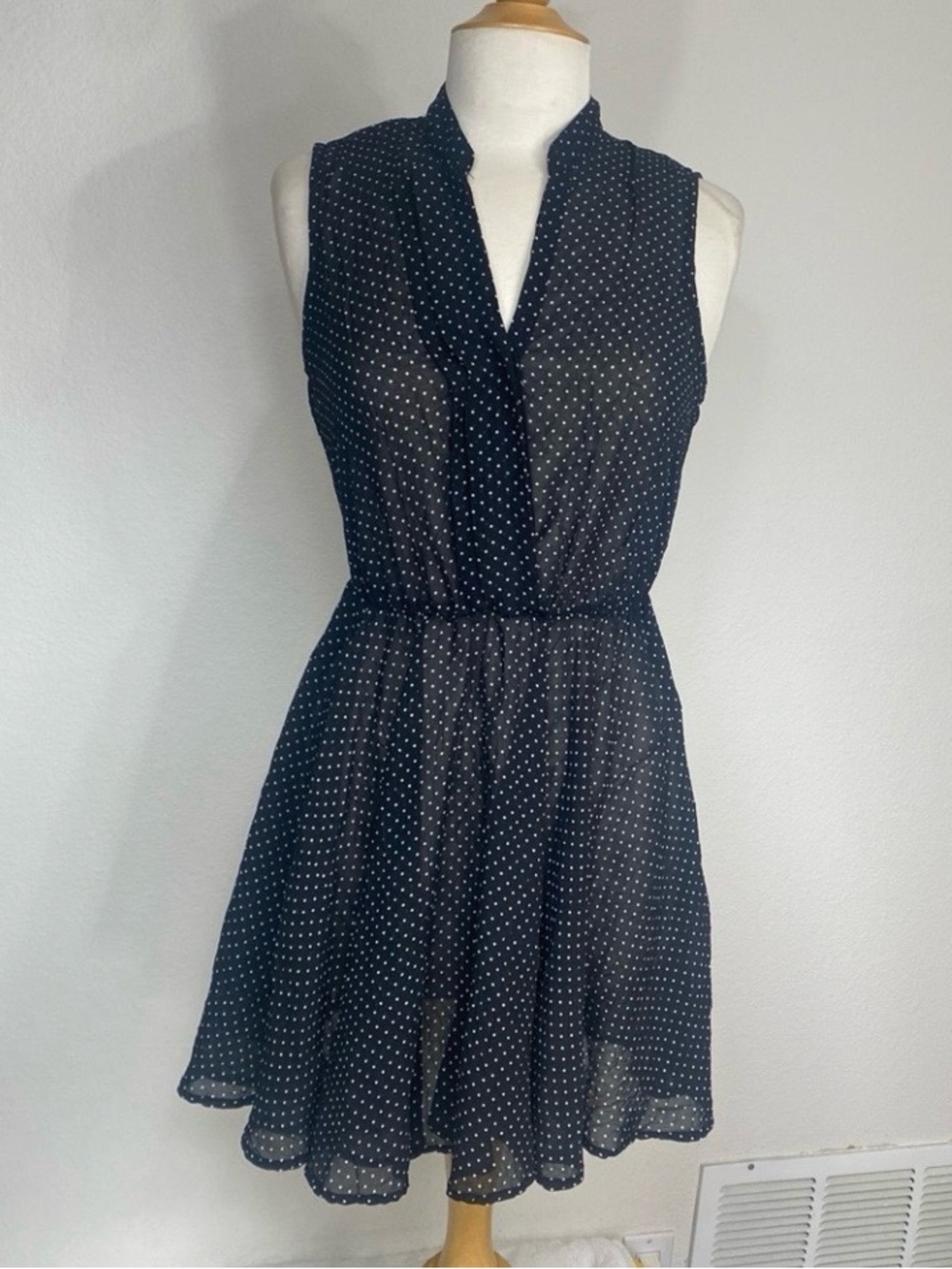 Mimi Chica Black White Polka Dot Sheer Sleeveless Fit & Flare Dress Size Small